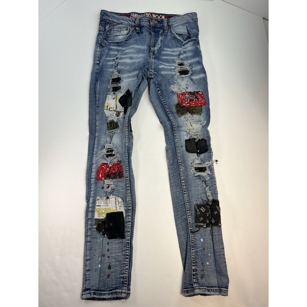 Smugglers Moon Jeans Men's 32x32 Distressed  Patches Button Fly 5 Pocket